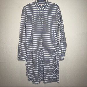 Gap striped blue & white long sleeve pockets drawstring waist dress coverup tall